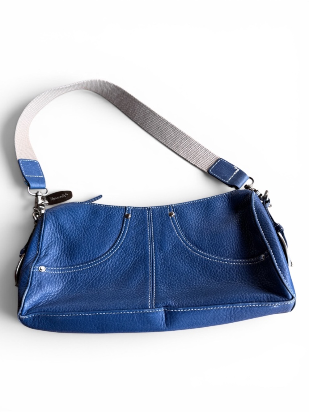 Tignanello Cobalt Blue Pebbled Leather Shoulder Bag Contrast Stitching EUC